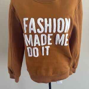 Fashion Made Me Do It Chenille Graphic Sweatshirt M